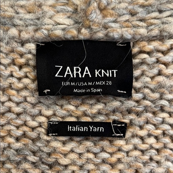 Zara Tan and Cream Cardigan Sweater Open Front Chunky Knit - Picture 2 of 6